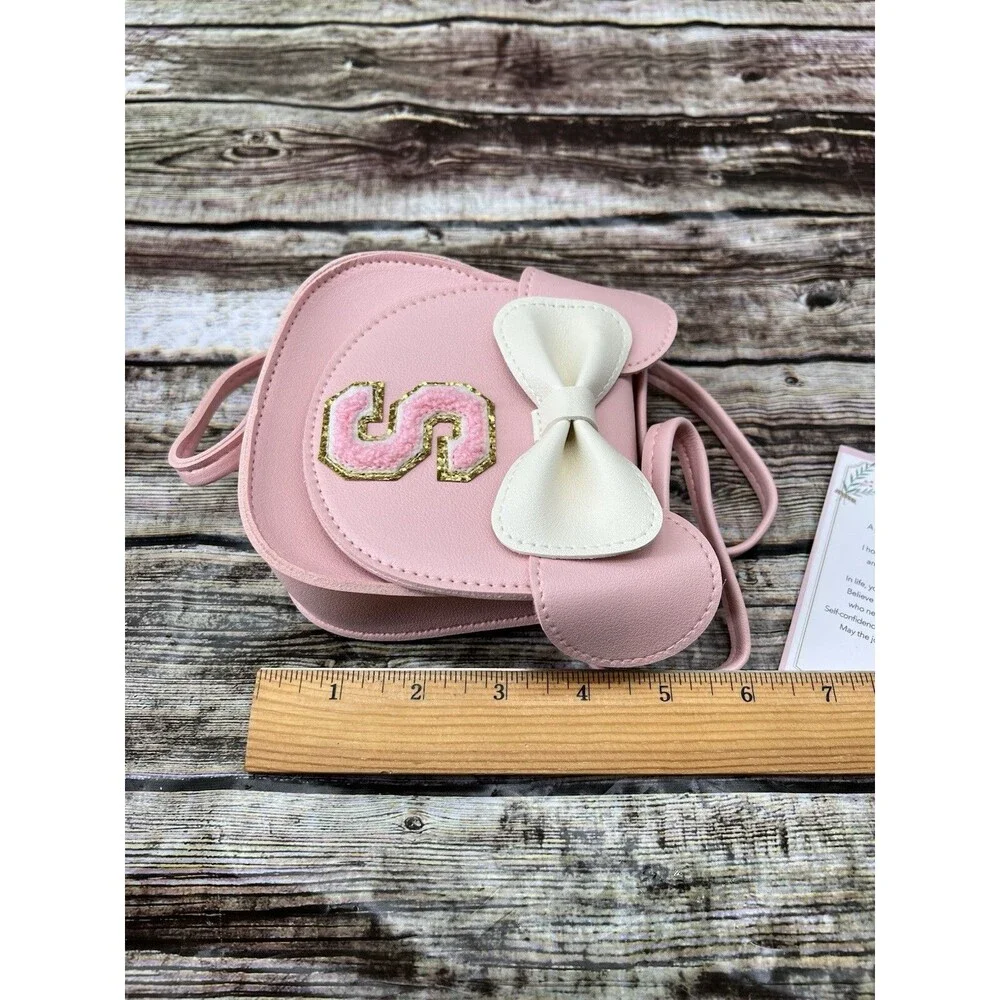 Little Girl's Princess Leather Purse Bag With Mouse Ears, A Bow, Letter S